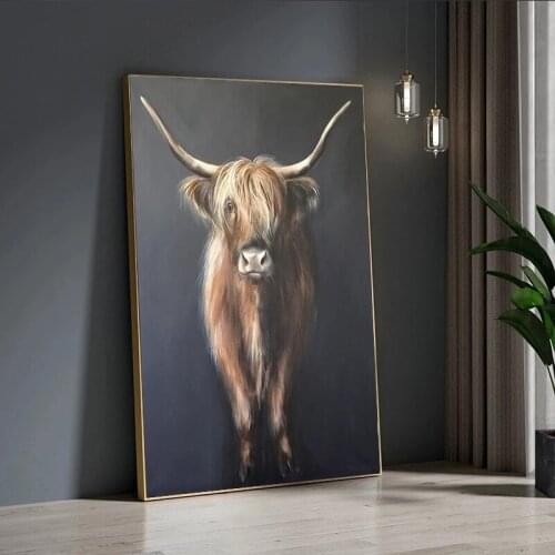 Black Highland Cow Cow Wall Canvas Art Painting Posters and Prints Cuadros Wall Art Picture for Living Room Home Decoration
