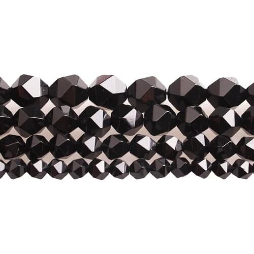 New Fashion Natural Carnelia Stone Faceted Black Agates Onyx Loose Beads 6mm-12mm Diy Beads Jewelry Making15' String
