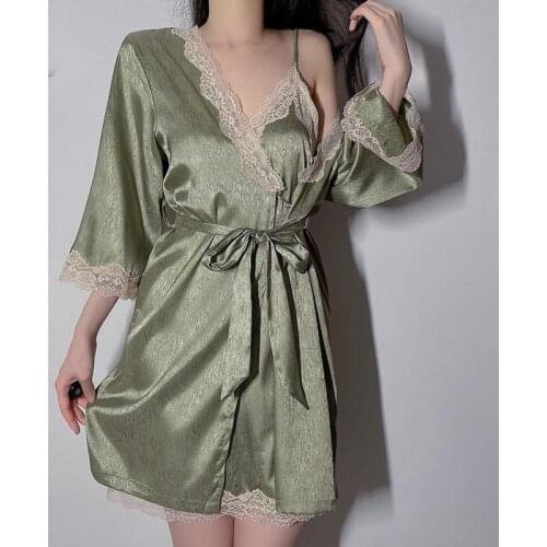 New Loose Pajamas Cardigan Womens Solid Lace Tops Women Tie Nightgown Bridal Robe Gown Ropa Sexy Pyjama Temptation Mujer CYK3