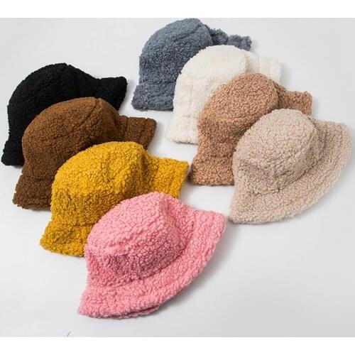 Autumn Winter Warm Thicken All-match Women Solid Color Bucket Hat Fisherman cap for women