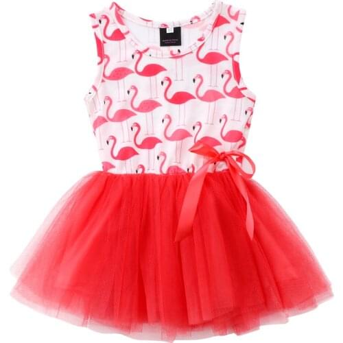 Citgeett Newborn Kids Baby Girls Flamingo Animal Dress Tutu Red Lace Clothes Sleeveless Summer Bow Summer Clothing