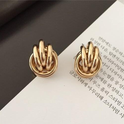 CASUAL GOLD RHODIUM COLOR CIRCLE LINKED STUD EARRING FOR WOMAN GIRL