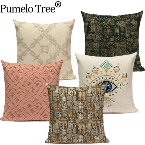 Retro Lattice Giraffe Cushion Cover Castle House Decor Throw Pillow Case Linen Cushion Cover Sofa Home Decoration Bed Pillowcase