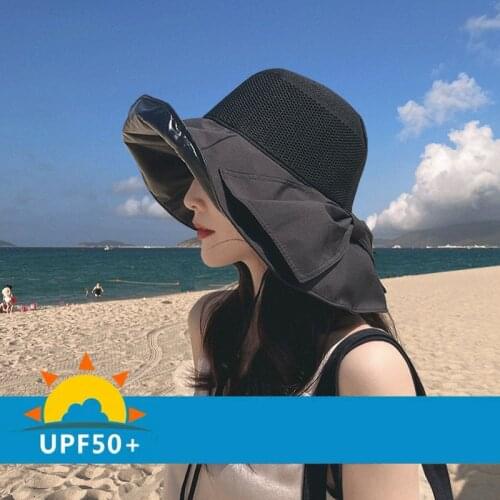 RZ082 UV Sunscreen Hat Women Seaside Vacation Summer Black Rubber Big Eaves Cover Face UV FishermanHat Women