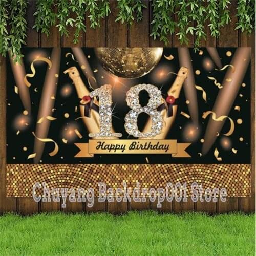 Happy 18th Birthday Photo Background Black Photography Backdrop 18th Boy Girl Photo Booth Gold Party Banner