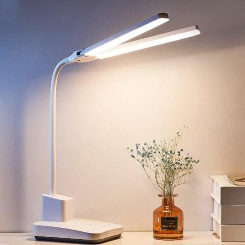 LED Desk Lamp Double Head 52cm USB Charging Stepless Dimming Eye Protection Reading Book Lights Three-color Switch Table Light