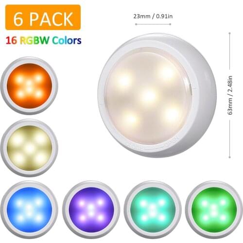 Tomshine 6pcs Under Cabinet Lights with Remote Control Battery Powered & USB Charging RGBW LED Cupboard Lamp Dimmable