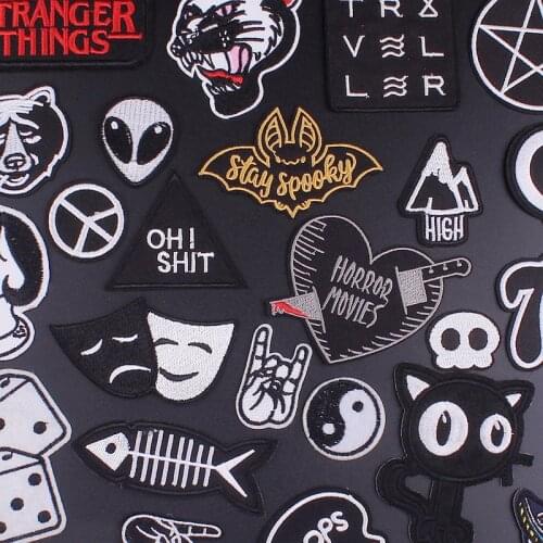 Punk Rock Embroidered Patches on Clothes Black and White Patches For Clothing Stripes Stickers DIY Appliques Badges For Clothes