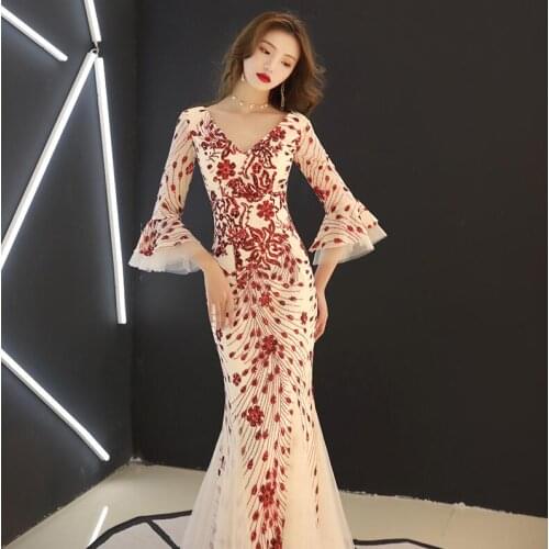 International Chinese style high quality Evening Dresses host Female New Sexy Exaggerated Model Walking Show Dresses Performing