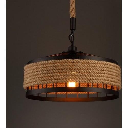 Rope Chandelier Vintage Industrial Retro Hemp Rope Chandelier Bar Restaurant Round Chandelier Decorative Light with LED Bulb