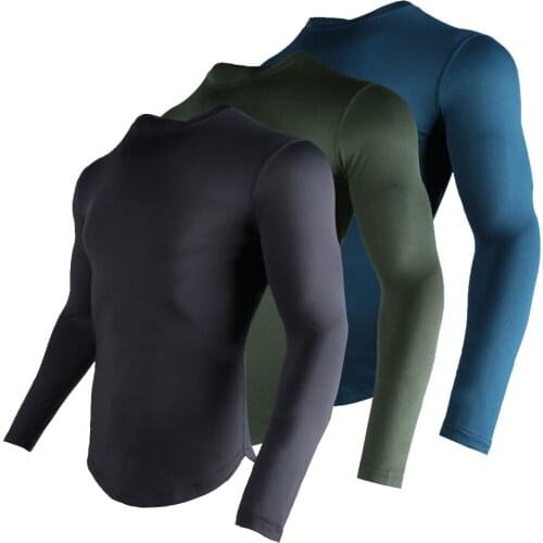 Spring Mens Running T Shirt Fitness Compression Tight Long Sleeve T Shirt Training Jogging Gym Clothing T Shirt for Men Black