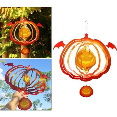 Halloween Pumpkin Wind Chime Wind Spinner Windmill Design Hanging Pendant Ornament for Garden Yard Indoors Lawn Gifts