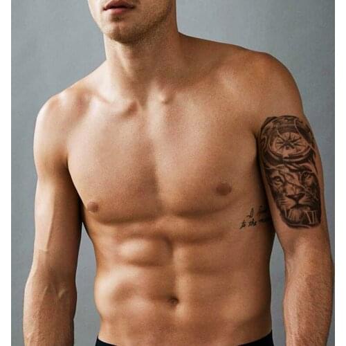 Waterproof Temporary Tattoo Sticker Black Lion Compass English Letters Line Fake Tattoos Flash Tatoos Arm Body Art for Women Men