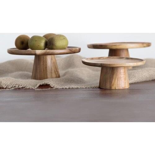 Japanese Style Tall Solid Wood Fruit Plate Cake Dessert Candy Plate Table Decoration Hotel Service Tray Kitchen Storage Supplies