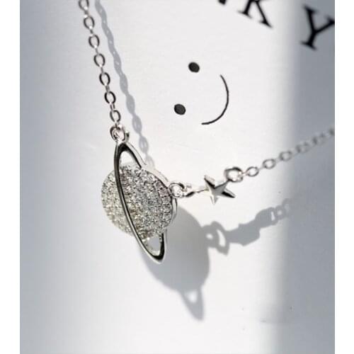 HEYLUOKE Fashion Jewelry Space Planet Necklaces Chain Cubic Zirconia Chokers Pendant Necklace for Women Party Collar