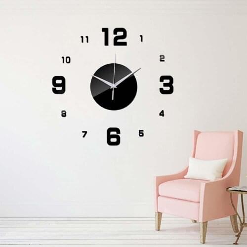 Modern Design Mirror Wall Clock Self-Adhesive Home Decor Digital Fashion Wall Clock Sticker Bedroom Removable 3 Color Diy