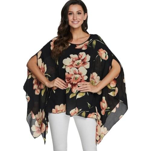 BHflutter Plus Size Blouse Shirt Women 2020 New Sexy Floral Print Casual Tops Tunics Summer Style Batwing Chiffon Blouses Blusas