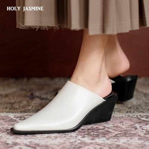 2021 Summer New Baotou Half Slippers Women Wear Muller Shoes Thick Heel High Heel Sandals Womens Slippers Genuine Leather Shoes