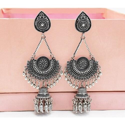 Gold Jhumka Dangle Earrings Indian Jewelry Tribal Leaf Tassel Afghan Earring Ethnic Gypsy Pakistani Nepal Bridal Earring