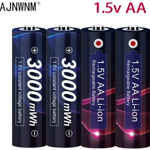 100% Original AA Rechargeable Battery AA Li-ion 1.5V 3000mWh Lithium 2A Pre-charged Bateria aa Batteries