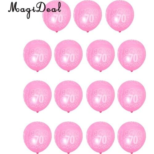 MagiDeal 15pcs Birthday Anniversary Latex Balloon Decoration Age Number 70th Pink