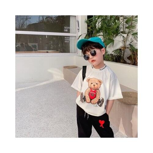 2021 Summer New Childrens T Shirt Baby Boys Cotton Cartoon Bear T Shirt Kids Short Sleeve Casual Top Tees Toddler Outwear 3-9Y