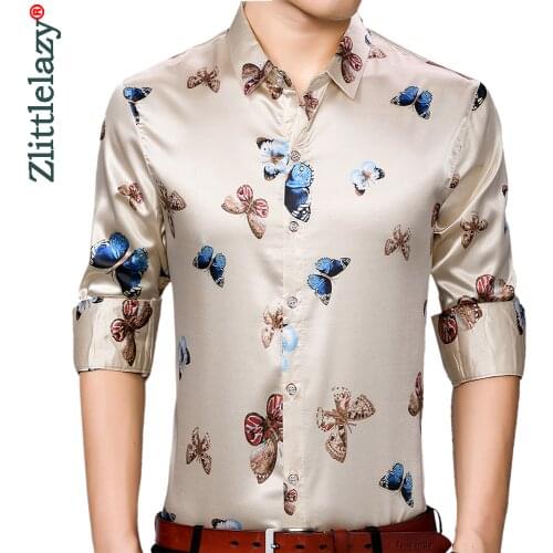 2020 brand long sleeve men social shirt streetwear casual butterfly shirts dress mens slim regular fit clothes fashions 90323