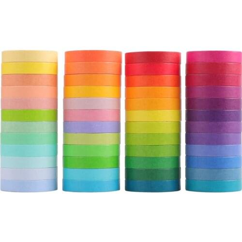 48pcs Rainbow Washi Tape Set 7.5mm Lace Pure Color Adhesive Masking Tapes Stickers Decoration for Diary Album DIY Gift F718