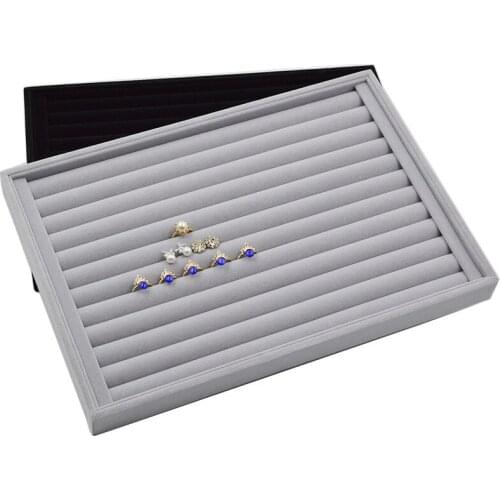 35x24x3cm Velvet Jewelry Ring Earring Insert Display Cufflinks Organizer Box Flat Stackable Tray Holder Storage Showcase