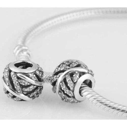 New Clear Crystal Pave Feather Charm Loose Beads 100% 925 Sterling Silver Charm Compatible With Pandora Style DIY Bracelets