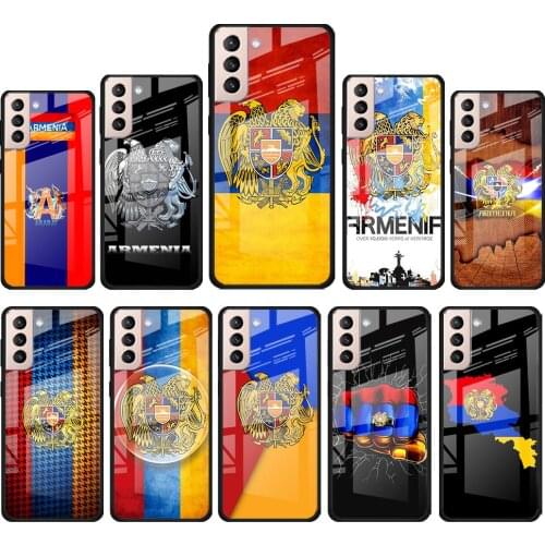 Armenia Armenians Flag for Samsung Galaxy S21 Ultra Plus A72 A52 4G 5G M51 M31 M21 Luxury Tempered Glass Phone Case Cover