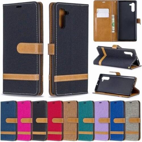 Hot Sale Samsung Note10 Phone Case S20 Card Holder Lanyard Stitching Denim Protection Drop-Resistant Leather Case