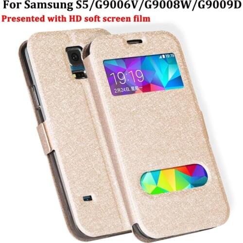 Open window cover For Samsung galaxy S5 Case PU leather Cases for Samsung Galaxy S5 S 5 I9600 G900 SM-G900F G900H case