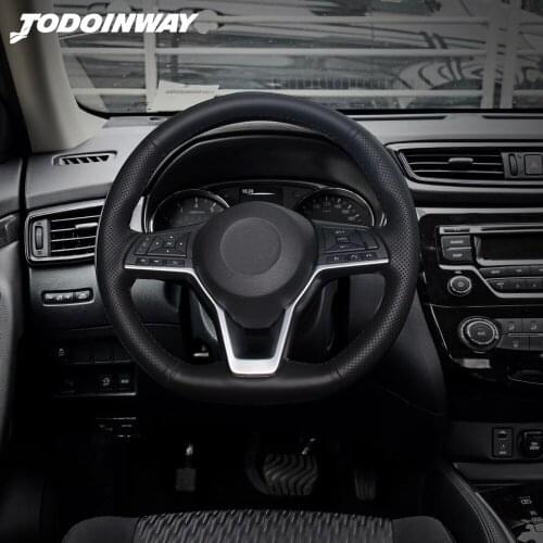 For Nissan X-TRAIL T32 Qashqai Juke j10 j11 2015 Rogue Dayz Steering Wheel Cover DIY Stitched Flying Wheel PU Leather Wrap