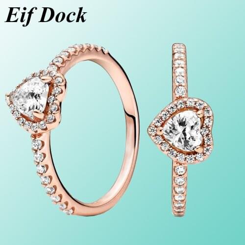 Eif Dock Heart Rings for Women Rose Gold Color Sparkling Engagement Bridal Jewelry Cubic Zirconia Stone Elegant Promise Ring
