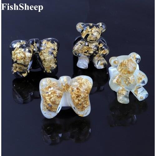 FishSheep 2021 Trend Funny Golden Foil Transparent Bow Resin Ring For Women Girls Clear Bear Acrylic Rings Fashion Party Jewelry