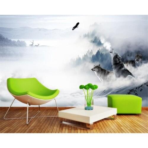 Beibehang costom wallpaper winter landscape snow mountain elk wolf totem mural bedroom living room background wall 3d wallpaper