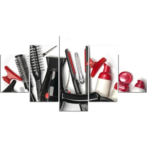 No Framed Canvas 5Pcs Red Beauty Salon Tools Life Wall Art Posters Pictures Paintings Home Decor for Living Room Decoration