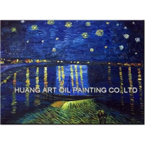 Skilled Artist Pure Handmade Reproduction High Quality Vincent Van Gogh Art Starry Night Over the Rhone Oil Painting on Canvas