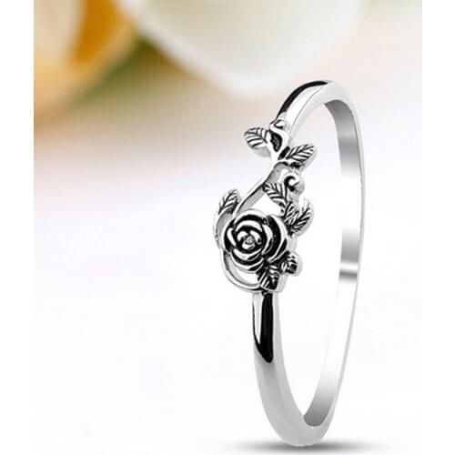 Vintage Thai Silver 925 Ring For Women Engagement Accessories Romantic Rose Rings Lady Jewelry Valentines Day Gift KOFSAC