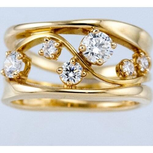 2021 Trend Gold Rings Classic Crystal Hollow Rings For Women Wedding Engagement Finger Ring Jewelry Gift Party Accessories