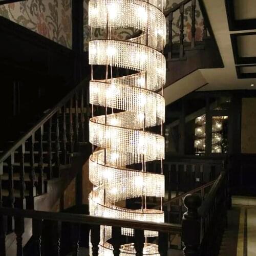 Staircase chandelier Duplex building Modern minimalist European-style rotating villa duplex building in the middle of the stairs