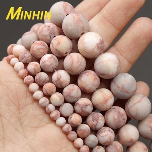 MINHIN Matte Frosted Red Grid Jaspers Stone Beads For Jewelry Making DIY Bracelet 4/6/8/10/12MM Round Loose Spacer Beads