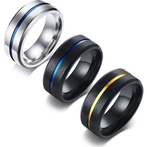 Fashion Black Color Silver Color Wedding Rings Jewelry Wholesale 8mm Titanium Steel Mens Ring Good Quality