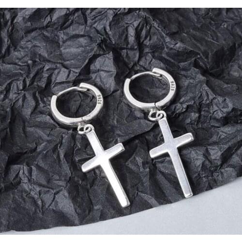 Fashion Ladies Cross Pendant Earrings Unusual Punk Womens Jewelry Silver Color Cross Safety Pin Earring Piercing 2020 Trend