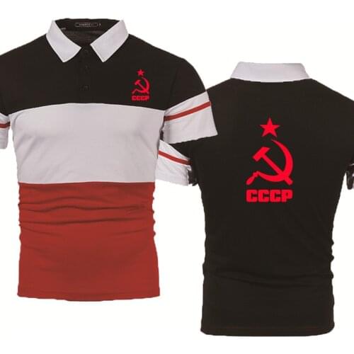 Summer Fashion Men short sleeve CCCP Russian USSR Soviet Union printing Short sleeve Cotton Moscow Russia Mens Polo tops