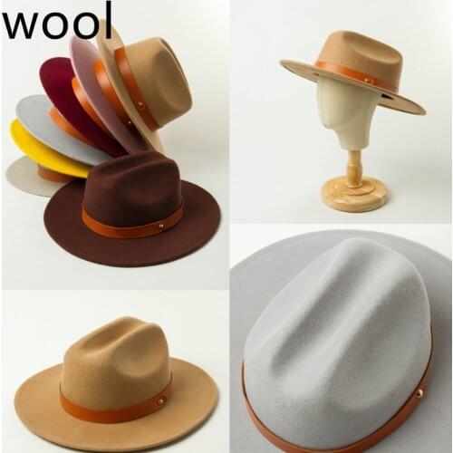 2021 shallow top fedora hat wool high top new product fine woolen cloth belt decoration jazz top hat fashion felt top hat