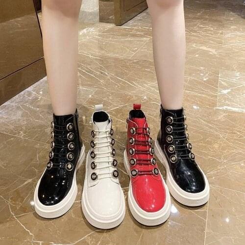 2021 New Motorcycle Boots Lace Up Women Boots Warm Women Shoes Mid-calf Boots Female Winter Shoes For Martin Boots