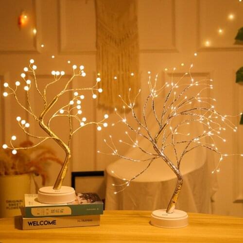 New Creative LED Pearl Tree Lamp Literary Style Starry Touch Gift Bedroom Christmas Decoration Bedside Night Light Lantern