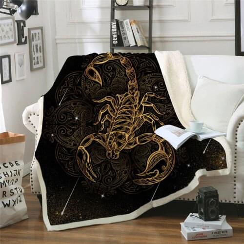 Golden Scorpion Blanket Boho Meteor Scorpio Bedding Vintage Sofa Plaid Velvet Plush Blanket Constellation manta